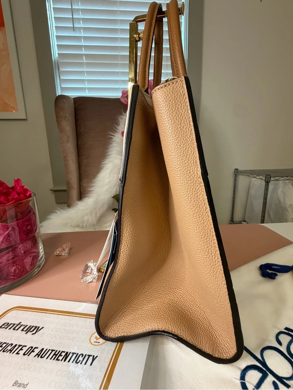 Authentic Louis Vuitton City Steamer PM Two-Tone Tan & Cream Leather Tote COA